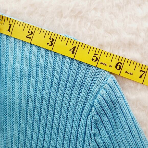 Sweater Full Zip Size L Rhinestone Zipper Powder Blue Dopamine Dressing Ribbed - Picture 9 of 15